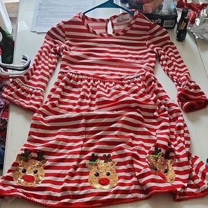 Rare Edition Red and White Striped Reindeer Dress